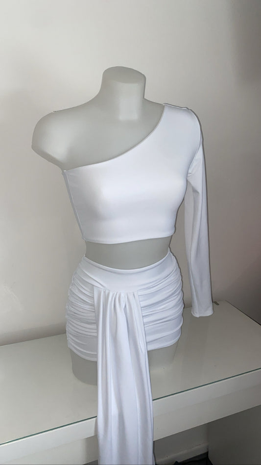 One Shoulder Top and Drape Skirt - White