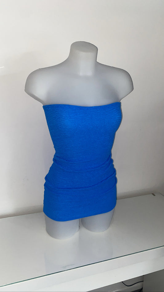 Royal Blue Ribbed Bandeau Dress