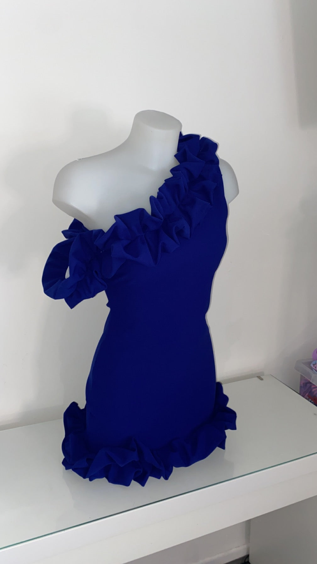 One Shoulder Ruffle Dress - Royal Blue