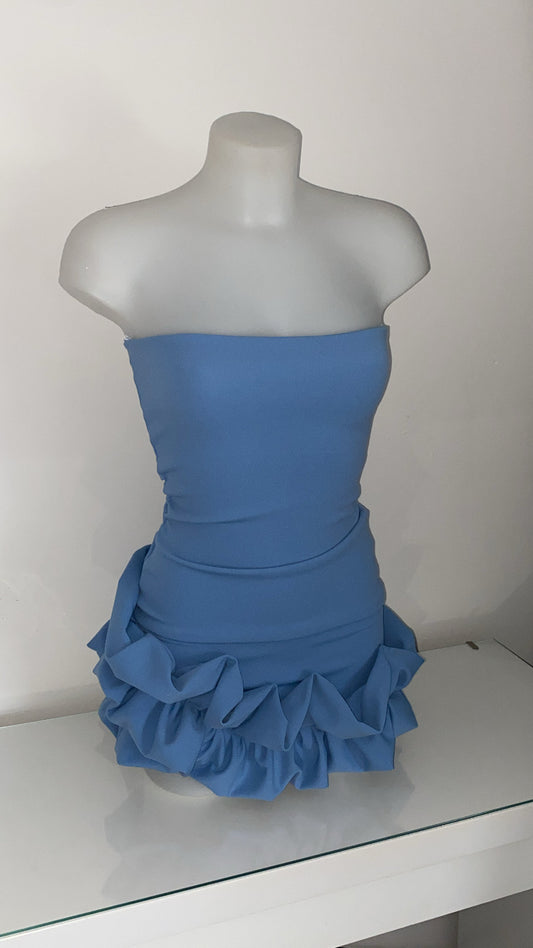 Ruffle Strapless Mini Dress - Blue