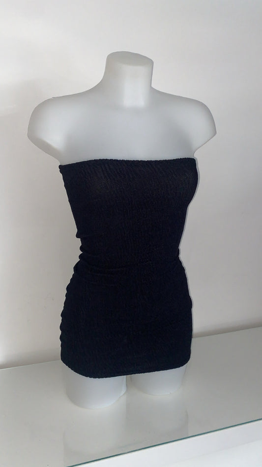 Black Ribbed Bandeau Dress