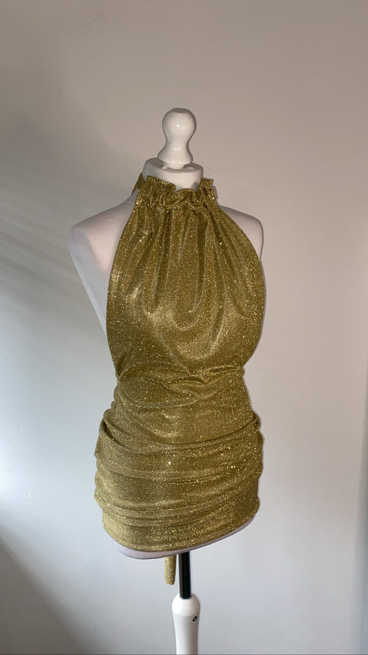 Backless Dress in Gold Shimmer